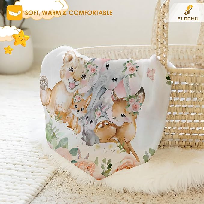 FLOCHIL Personalized Baby Blanket for Girls, Custom Baby Blanket with Name, Customized Baby Products, Gift for Baby, Newborn, Baby Shower (Woodland 2)