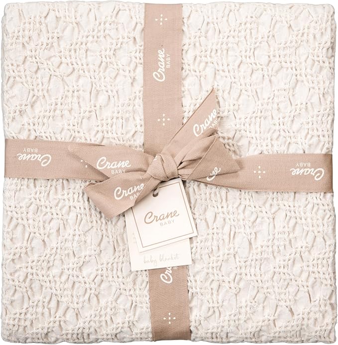 Crane Baby Oatmeal Boho Knit Blanket, Soft Cotton Nursery and Stroller Blanket, 100% Cotton, 30" x 40"