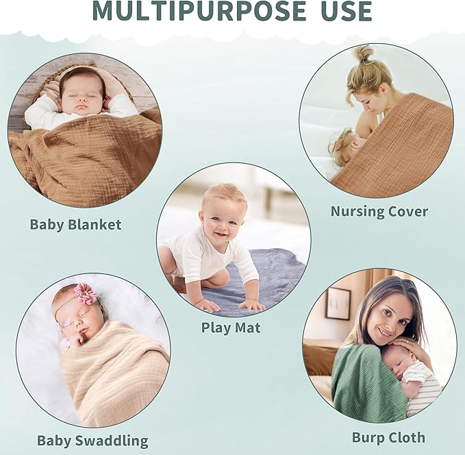 Muslin Swaddle Blankets for Newborn, 2 Pack Breathable Soft Receiving Blanket, Large 41 x 41 inches Swaddle Wrap Burping Clothes, Essentials Infant Shower Items. (Gray & Green)