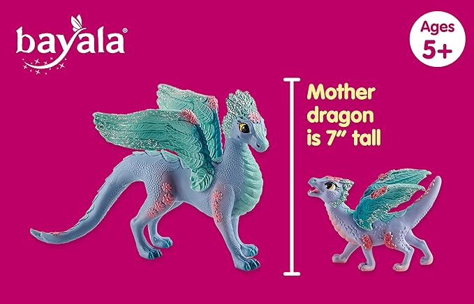 Schleich Bayala - 2 PC Flower Dragon and Baby Toy Set for Girls and Boys - Durable Fantasy Fairy Animal Figurines - Cute Pink and Blue Dragon Figures - Fun Wyvern Playset for Kids Ages 5+ - 70592