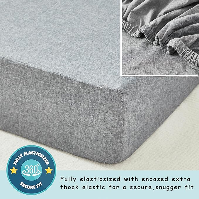 Brandream Gender Neutral Boho Bohemian Farmhouse Chic Baby Crib Bedding Set 100% Washed Cotton Like Linen Supersoft Classic Quilted Plaid Design Nursery Collection (Grey, 6-Piece)