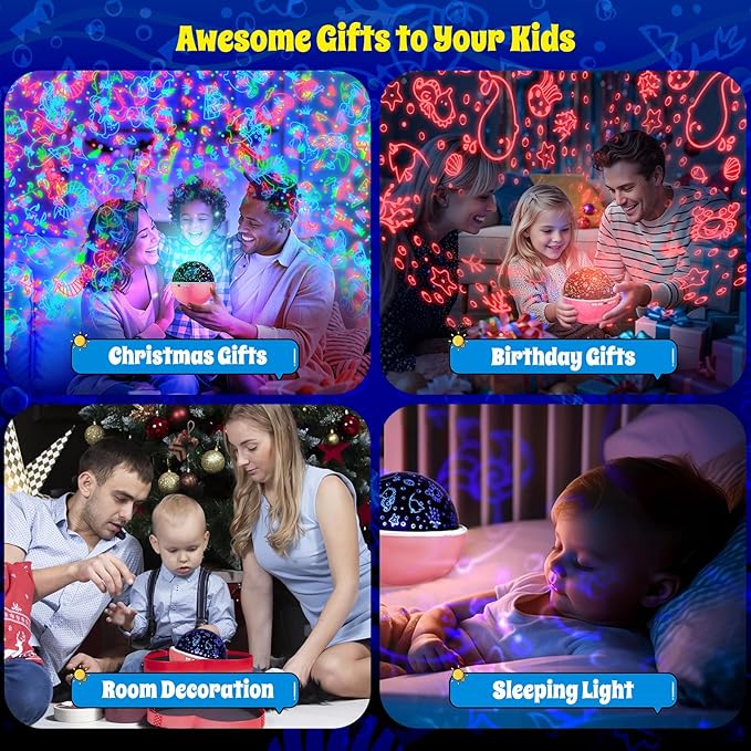 Night Light Projector, Night Light for Kids, Star Projector, 54 Light Color 360 Degree Rotation Kids Night light, Rechargeable Lamp for Bedroom, Light Projector Birthday Christmas Gifts for Boys Girls