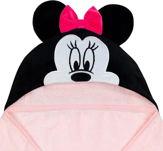 Lambs & Ivy Disney Baby Minnie Mouse Pink Cotton Hooded Baby Bath Towel