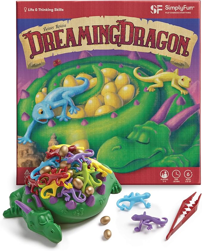 SimplyFun Dreaming Dragon - A Game for Kids Based on Steady Hands, Concentration, and A Little Luck - 2 to 4 Players - Kids Game Ages 6 & Up