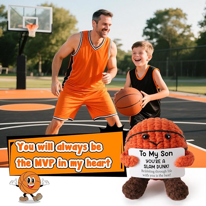 Christmas Basketball Gifts for Son from Mom/Dad - Christmas Stocking Stuffers Gifts for Adults Son in Law, Handmade Cool Crochet Small Basketball Presents for Birthday Graduation Xmas