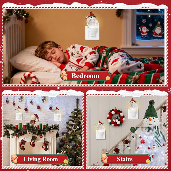 Christmas Night Light Plug into Wall Glitter Water Nightlight with USB/Outlet Options, Christmas Cardinal and Pinecone Decorative Nightlight for Bedroom Holiday Decorations (Cardinal and Pinecone)