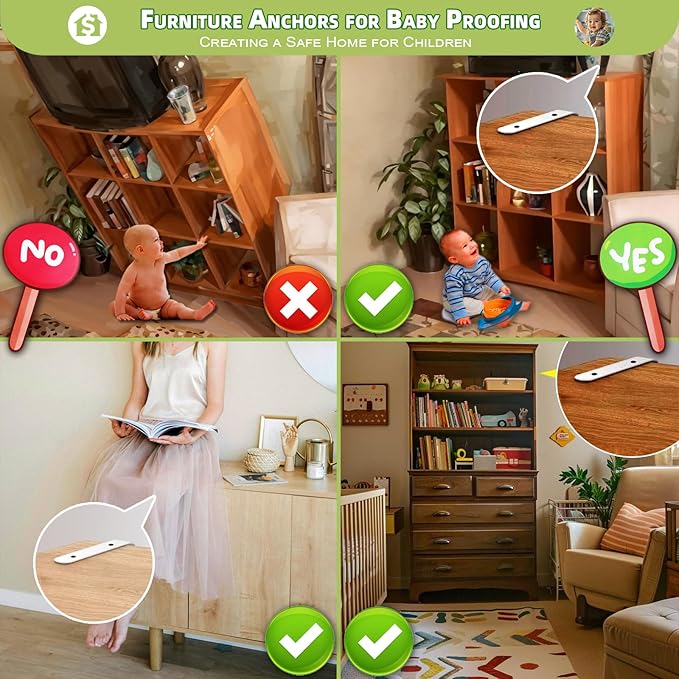 Furniture Anchors, Anti Tip Wall Anchors for Baby Proofing, Cabinet Safety Locks, Prevent Falling Furniture (2 Items)