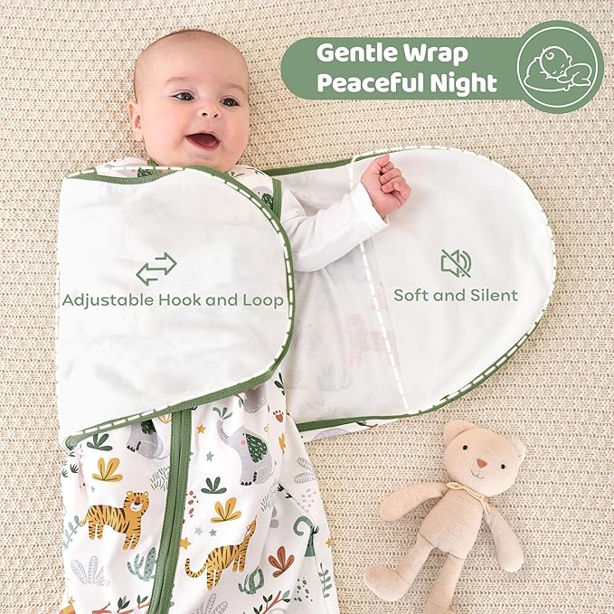 Baby Swaddle Sleep Sack 3-6 Months, Swaddles for Newborns Boy Girl, 3-Way Adjustable Infant Swaddle Wearable Blanket with Zipper & Detachable Wrap, 2 Pack Soft Snug Green Giraffe