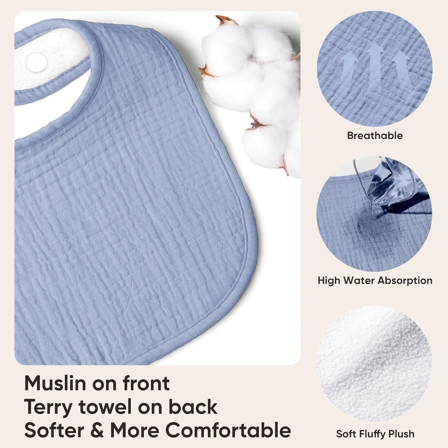 Susurration Muslin Baby Bibs 8 Pack Bandana Drool Bibs, Soft Square Adjustable Baby Drooling Bibs for Unisex Girls & Boys