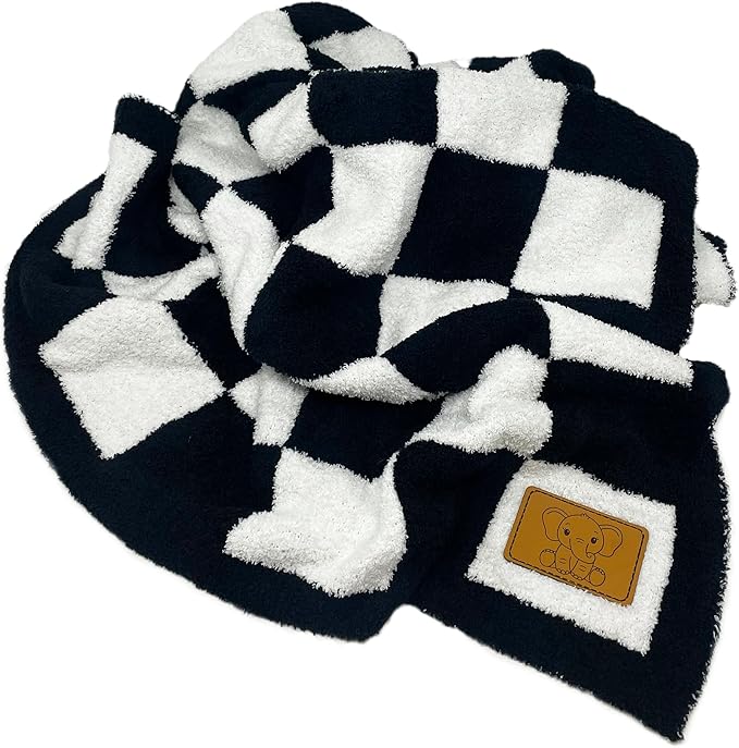 Checkered Baby Blanket 28"x40" - DreamSoft Knit Throw for Crib, Stroller or Car Seat - Soft Receiving Blanket/Newborn Nursery Gift Essential for Toddler, Infant, Kids, Boys & Girls (Black/White)