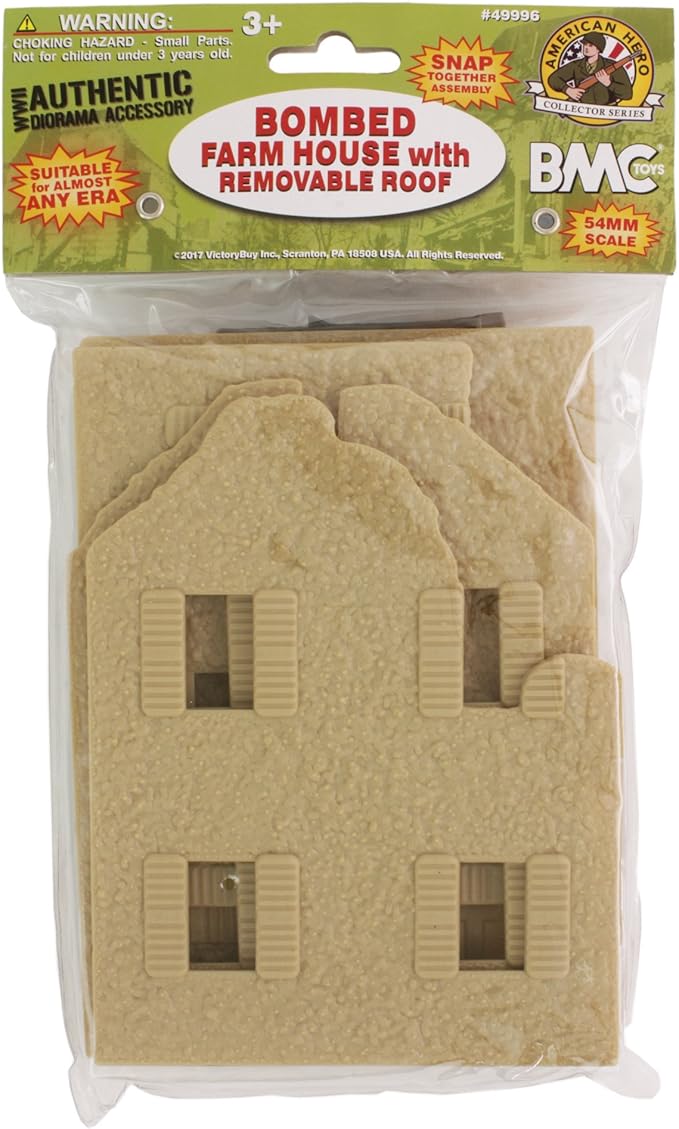BMC WW2 Bombed French Farm House - Plastic Army Men Playset Accessory