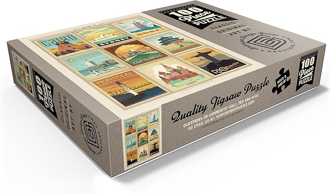 MyPuzzle World Travel, Collage, Vintage Poster - Premium 100 Piece Jigsaw Puzzle for Adults