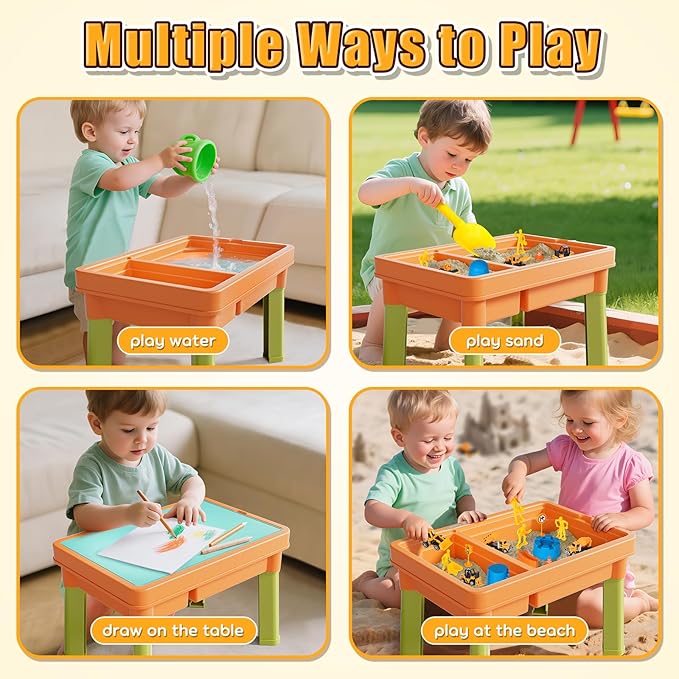 Lehoo Castle Sensory Table with Sensory Sand, Sensory Bin with Lid & 2.6lbs Play Sand, Construction Kit with 6 Alloy Trucks & Castle Molds, Sensory Toys for Toddler Boys and Girls