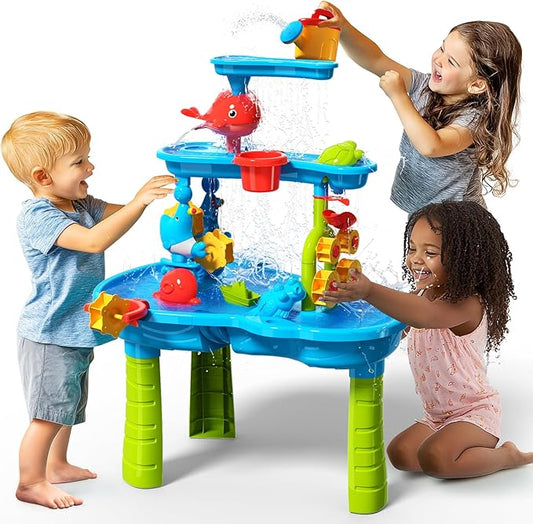 CozyBomB™ Water Table for Toddlers 3-5 | Outdoor Toys Water Play Table, Magnetic Fishing Toy Game, Summer Splash Pond Showers Sand Activity, Sensory Party Birthday Gift Kids Ages 4-8 9-12 (3-Tiers)