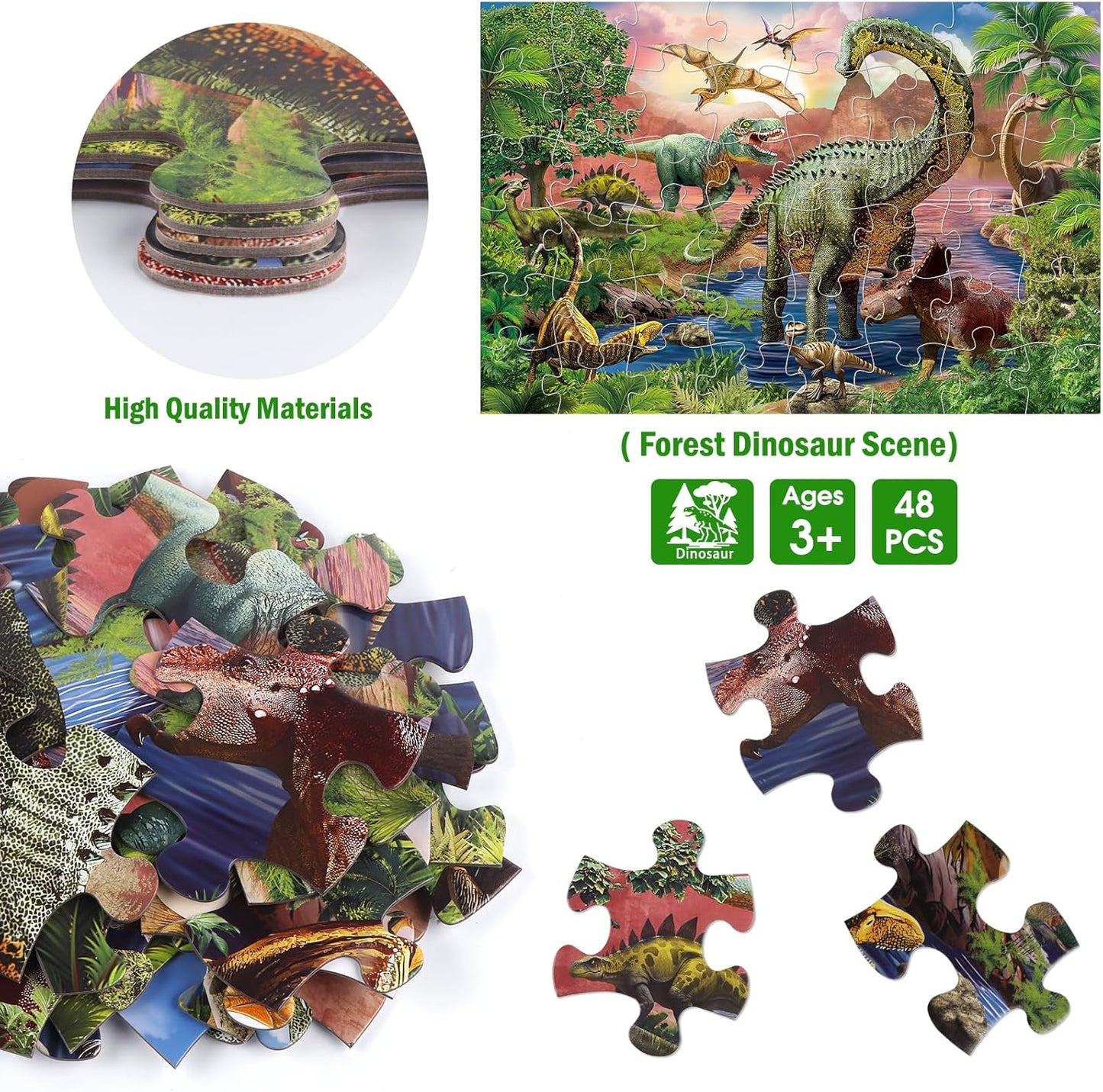 Jumbo Floor Puzzle for Kids,48 Piece Forest Dinosaur Large Jigsaw Puzzles, Fun Educational Preschool Learning Toy for Toddlers Ages 3-5,Gift for Boy Girl Ages 4-8