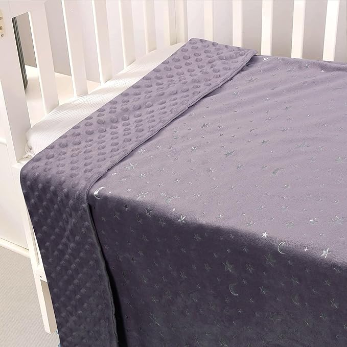 Baby Blanket for Boys Girls Soft Minky with Double Layer Dotted Backing, Star and Moon Printed 30 x 40 Inch Receiving Blanket (Violet)