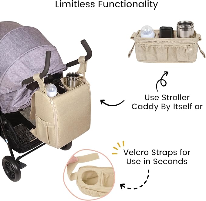 Diaper Bag Backpack Convertible - 800D Reinforced Stitching -Full Open Cabinet and Padded Changing Station, Removable Caddy with Two Drink Holders and Angled Cell Phone Storage for Viewing, Black