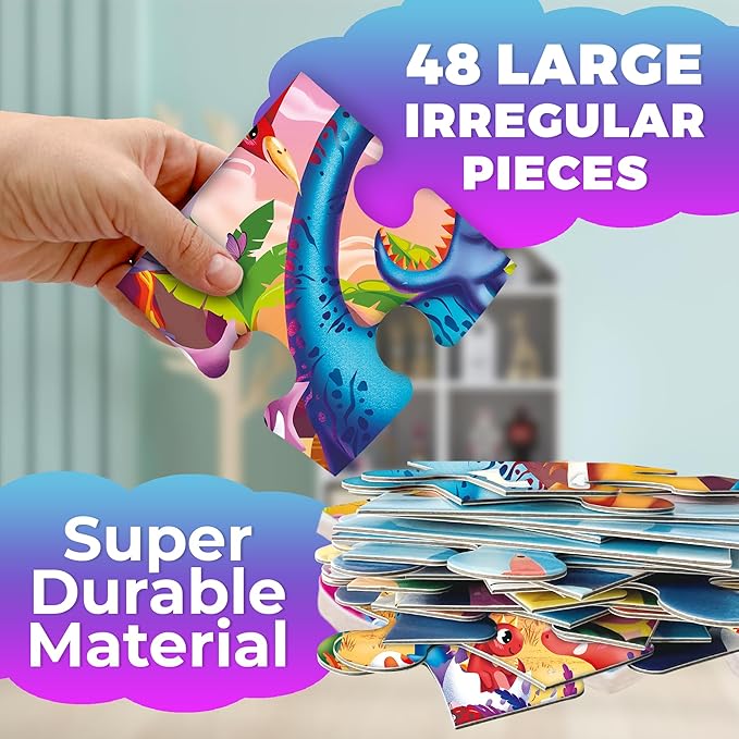 QUOKKA Giant Floor Puzzles for Kids Ages 4-6 - 2x3 Feet Extra-Thick 48 Pieces Toddler Puzzle Ages 3-5 – Dinos Educational Activity for Boys Girls – Premium Box with Sturdy Handle & Magnetic Closure