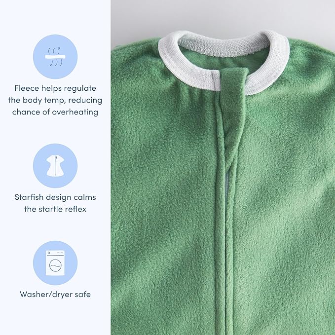SleepingBaby Zipadee-Zip Transition Swaddle - Cozy Fleece Wearable Blanket with Two-Way Zipper for Baby Sleep - Fleece Basil, Large (12-24 Month)