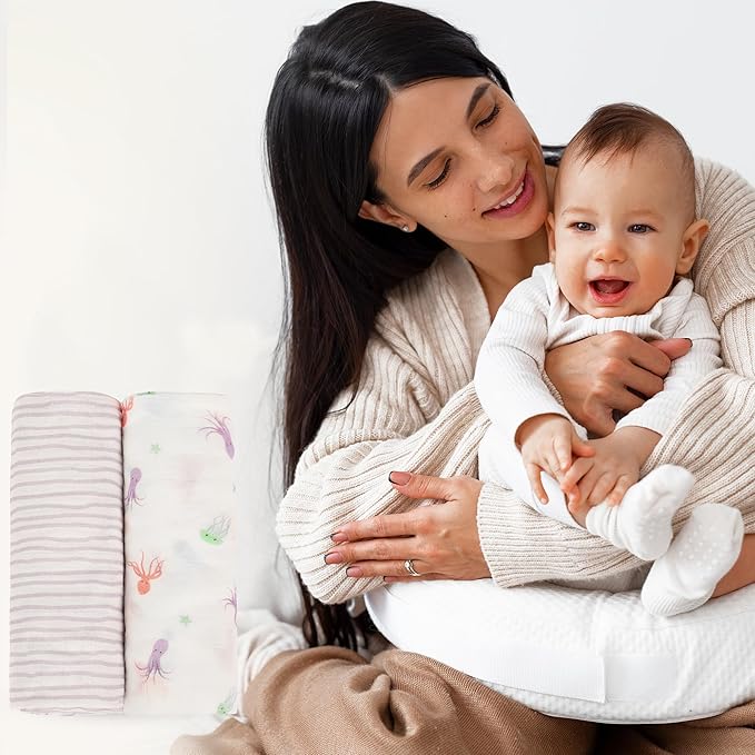 Muslin Baby Swaddle - Breathable Receiving Blankets for Newborn Baby, 70% Viscose derived from Bamboo, 30% Spandex, Imported