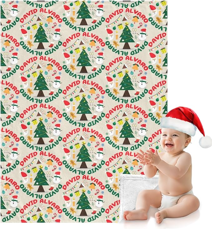 Ship Next Day - Custom Christmas Baby Blanket with Name | Multiple Styles Optional, Personalized Flannel Toddler Blanket, Christmas Swaddle for Boys & Girls, Xmas Decor Throw