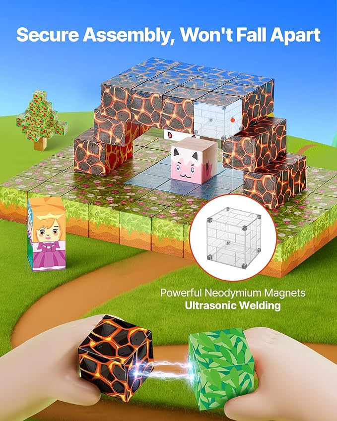 VEVOR Magnetic Blocks, 150 PCS Forest Castle Set, Magnetic Building Cubes for Kids, STEM Montessori Sensory Toys for Christmas Birthday Gift, Construction Stacking Toy for 3+ Years Old Boys & Girls