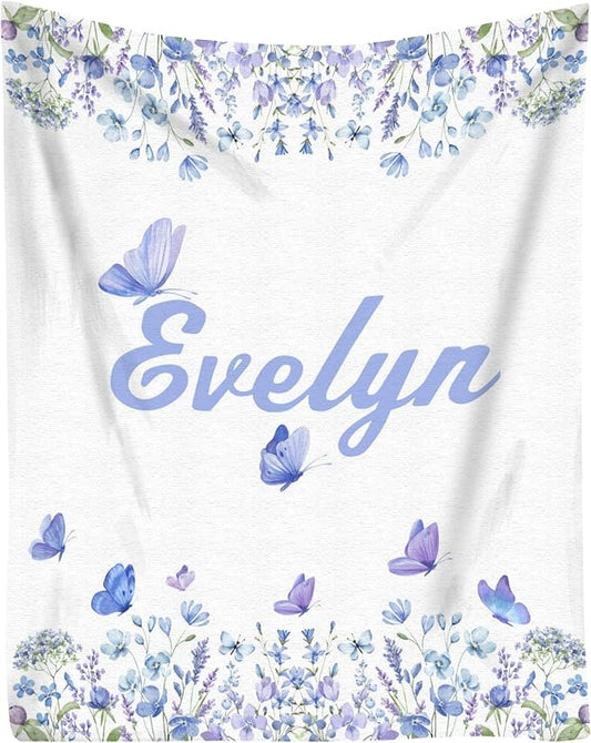 Customized Butterfly Baby Blanket - Personalized Soft Fleece Bed Throw for Newborns, Toddlers - Girls & Boys - Birthday & Christmas