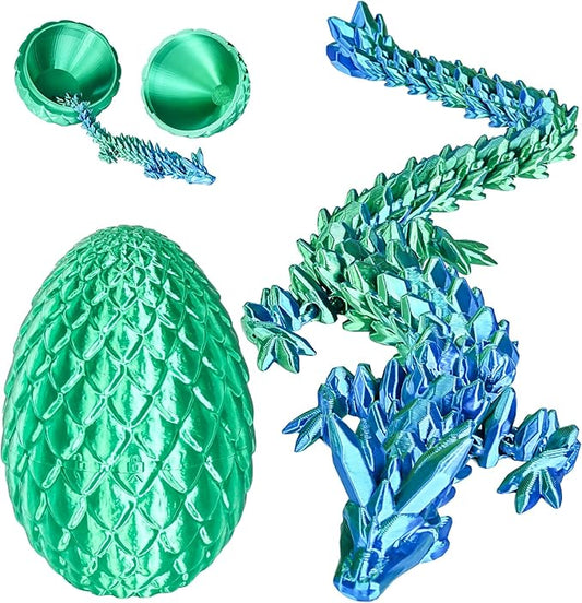 Dragon Eggs with Dragon Inside, 3D Printed Surprise Funny Gifts for Kids, Articulated Dragon Fidget Toys for Adults, Executive Desk Toys Office Room Décor (Christmas Green, M-Size)