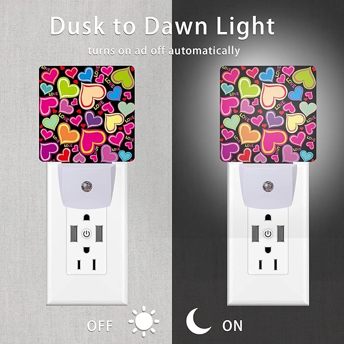 Colorful Heart Night Light,Plug in Night Lights 0.5W Sleep Friendly for Boys Girls Led Night Light Dusk to Dawn Sensor Nightlight for Stairway/Hallway/Kitchen