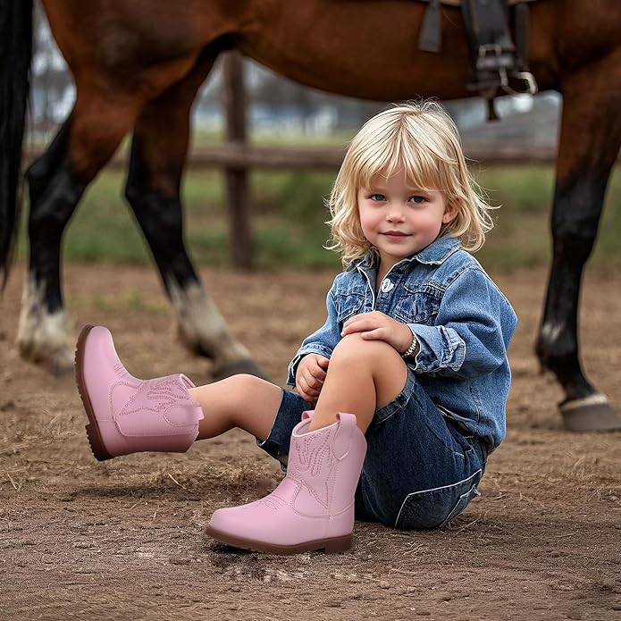 Blikcon Toddler Cowboy Boots for Boys Girls Baby Infant Cowgirl Boots Round Toe All Seasons 6-36 Months (Infant/Toddler)