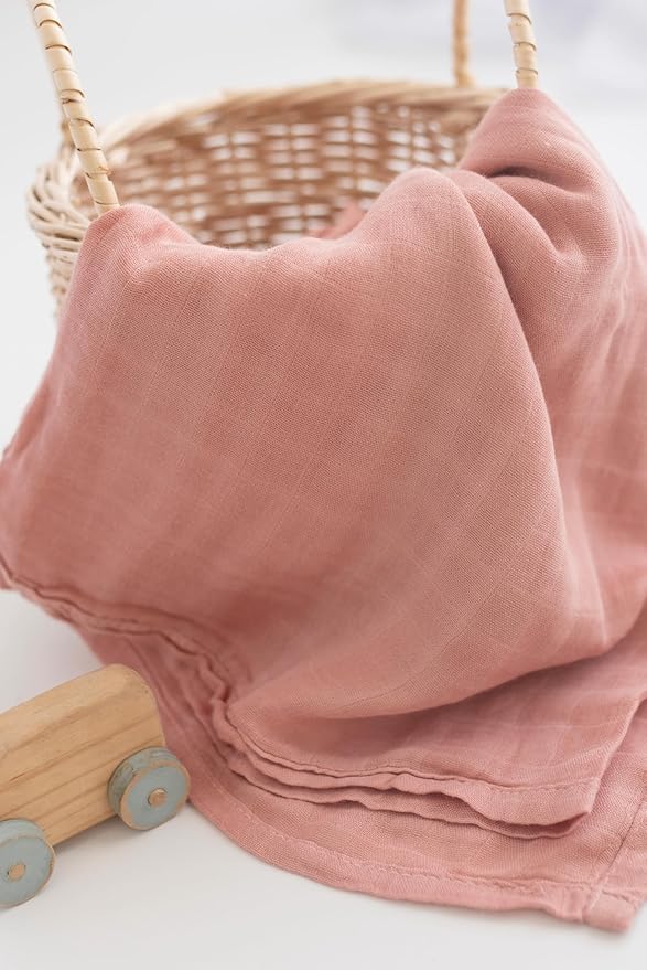 Muslin Swaddle Blankets for Newborns, Bamboo Viscose and Cotton Baby Blanket, Pink and Clouds 2-Pack, Breathable Receiving Blankets for Girls, 47x43