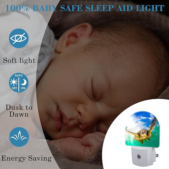 Night Light Plug into Wall Cute Sea Turtle Night Light with Dusk to Dawn Sensor for Kid Girls Boys Women Men Room Decor, Hallway, Kitchen, Bathroom, Nursery, Stairs