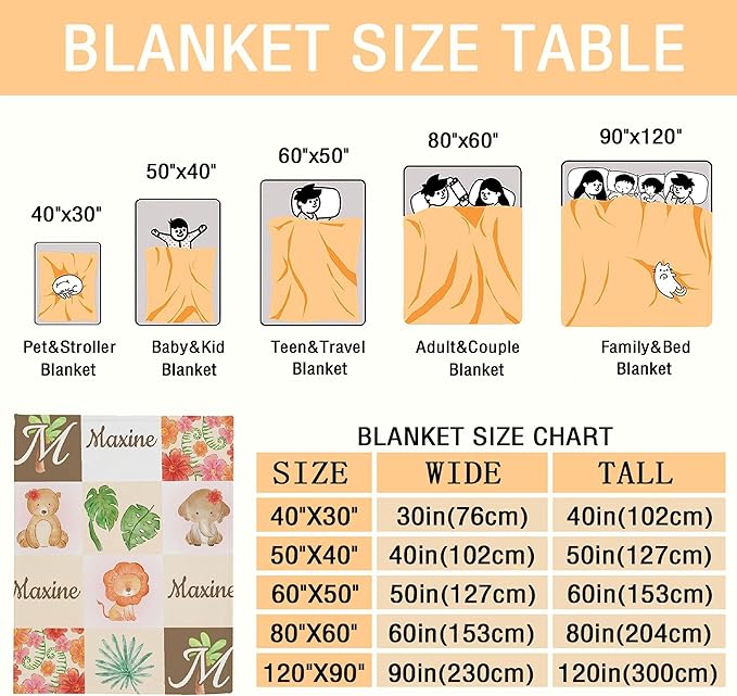 Personalized Baby Blanket for Girls Boys Animals Custom Baby Blanket with Name Swaddle Blanket for Toddlers Infants Kids Shower Newborns Nursery Stroller Crib Decor Throw Birthday Gift