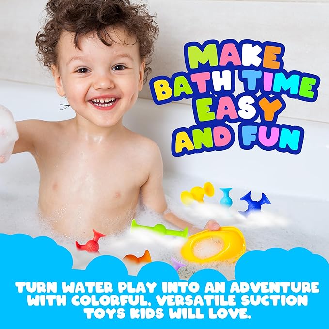 ACME CO 50 Pcs Baby Suction Bath Toys - Fun Squigz, Toddler Sensory & Interactive Building Toys, Montessori Stocking Stuffers