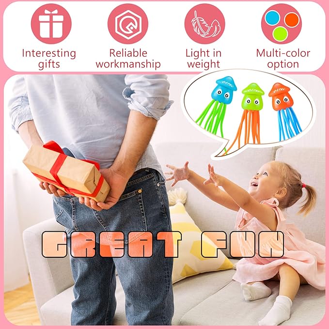 Leitee 6 Pcs Octopus Bath Toys Squid Swimming Pool Dive Toys Sensory Stress Relief Cute Pool Diving Toys for Summer Tub Bathtub Water Goodie Bag Fillers, 3 Styles