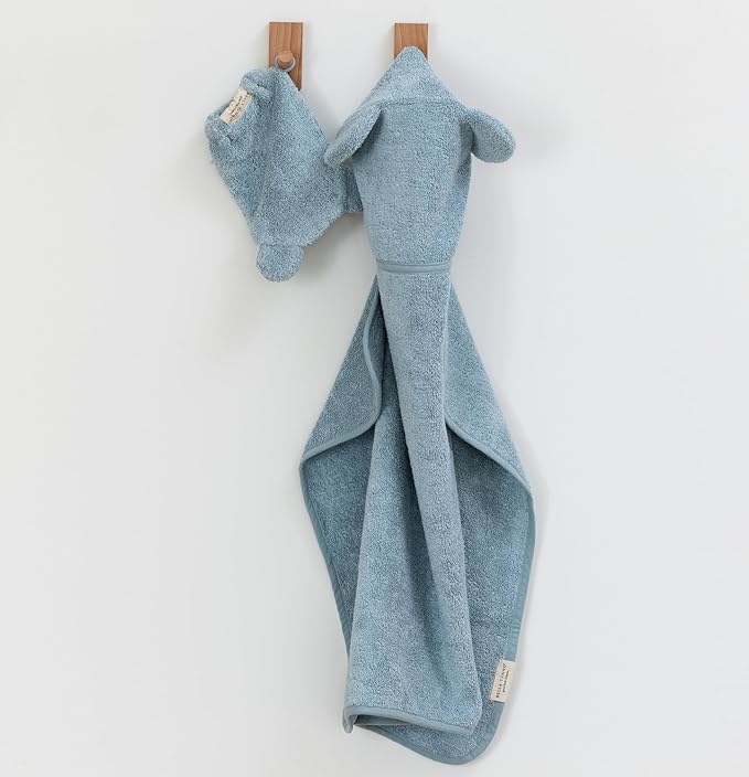 Bella Tunno Baby Bath Towel and Wash Mitt Set – Soft Absorbent Hooded Towels and Mitt-Style Baby Washcloths, Oeko-TEX Certified (Fog)