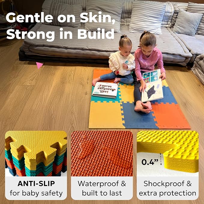 MioTetto Baby Play Mat, Comfortable Tummy Time Mat – Portable Foam Floor Tiles, Safe baby mat for floor for Crawling & Development, Soft play mat for babies 0-6 months, Stylish interlocking foam tiles