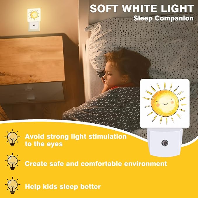 Night Light Watercolor Big Sun Night Lights Plug into Wall Smart Dusk to Dawn Sensor 0.5W Energy Efficient Led Lamp for Men Women Bedroom Bathroom Hallway Stairway Decor
