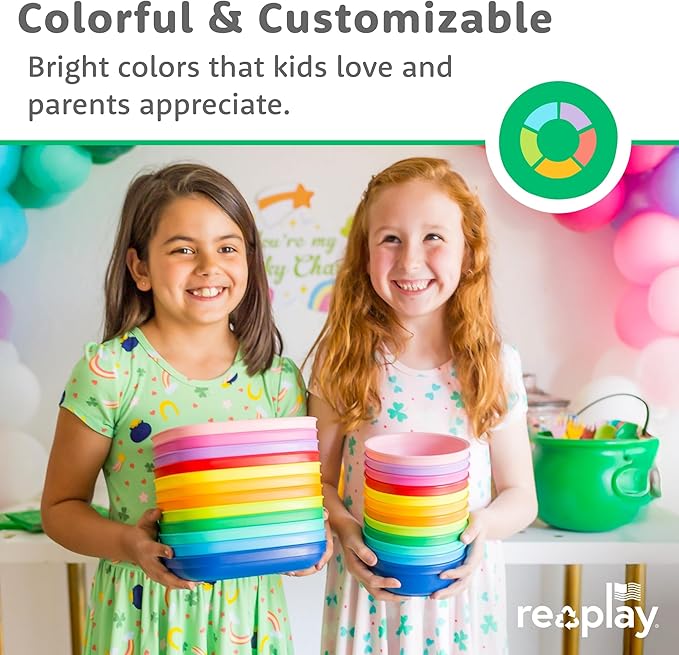 Re-Play 12 oz. Toddler Bowls Set of 3 - Kids Deep-Walled, Durable & Reusable Snack and Meal Bowls, Dishwasher & Microwave Safe, BPA-Free, Made in USA from Recycled Plastic, Blossom