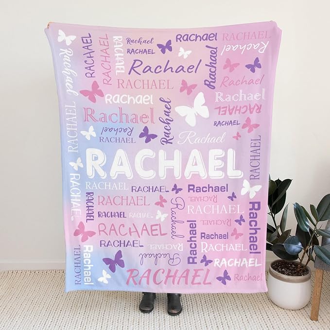 Personalized Throw Blanket with Name Custom Blankets Customized Baby Blanket for Girls Kids Adult Birthday Gift