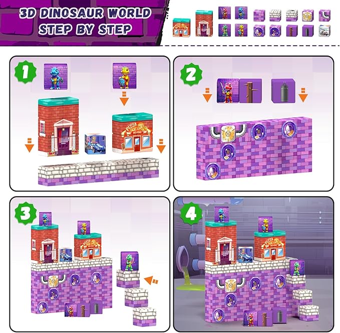 48PCS Magnetic Blocks,Building Blocks Dinosaur Toys for 3+ Year Old, Magnet Cubes Sensory Montessori Toys for 3 4 5 6 7 8 Year Old Boys & Girls, Kids