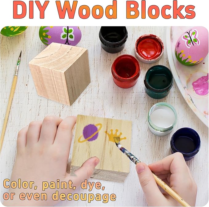 8Pcs 5cm Unfinished Wood Cubes, 2” Natural Square Wooden Blocks for Math Counting, Crafts, and DIY Projects