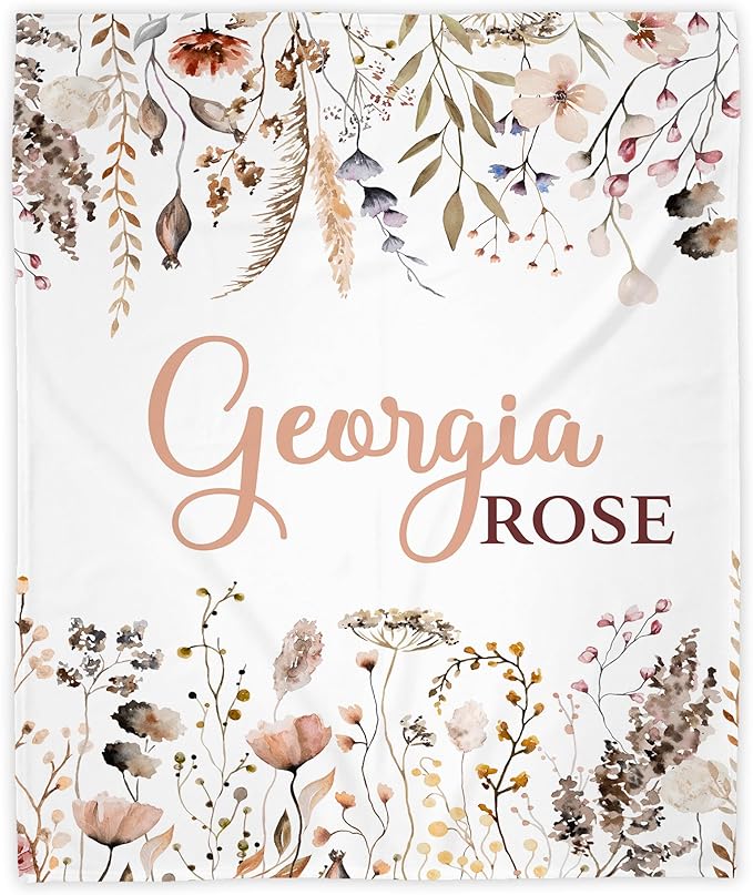 Personalized Baby Blanket for Girl, Baby Girl Blankets, Floral Custom Name Blanket for Girls, New Mom Newborn Gift, Birthday