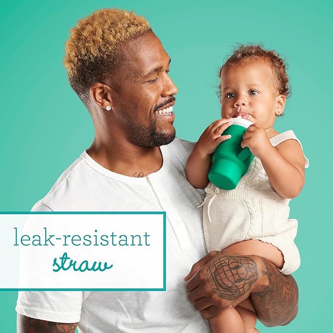 Infantino My 1st Tumbler, Silicone Sippy Cup with Straw & Handle, Spill-Resistant Baby Cup for On-the-Go, BPA-Free Transition Bottle, Alpine