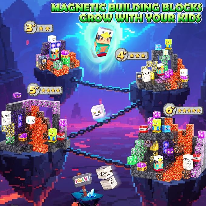 Magnetic Blocks - Build Mine Magnet World, STEM Magnetic Building Blocks for Kids Ages 4-6 6-8 8-12, Building Toys Games for Boys Girls Ages 3+, Birthday Toys Gifts for Kids Toddlers