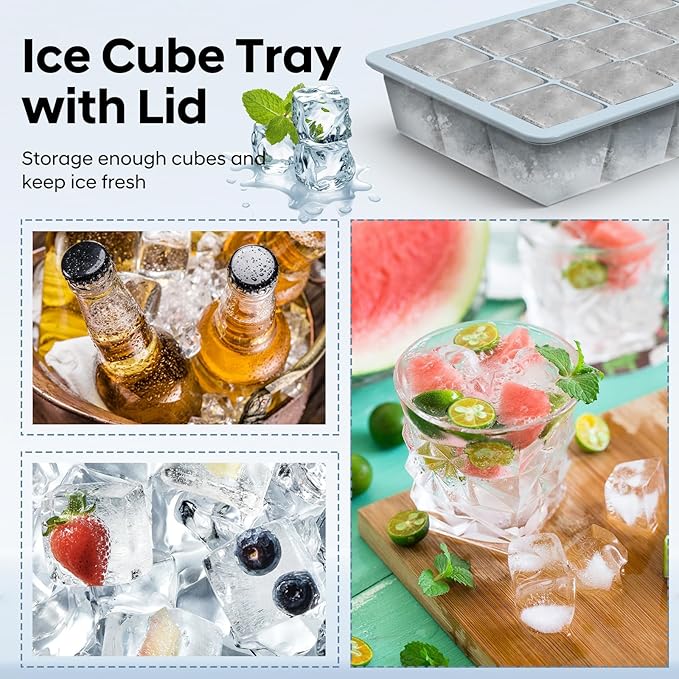 Silicone Ice Cube Tray 3 Pack, HANCELANT Ice Cube Mold, Ice Trays for Freezer with Lid for Whiskey, Baby Food, BPA Free, Easy Release