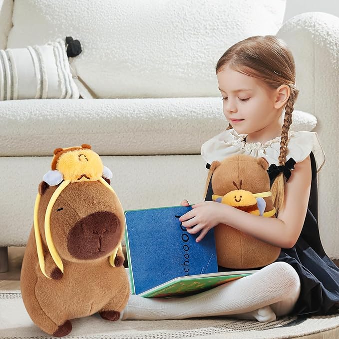 Achwishap Capybara Plush,Cute Plushies Capybara Stuffed Animal,Capybara Plush Toys,Kawaii Plushie Stuffed Toy with Bee Backpack Plushies Gift for Kids Adults Birthday(Capybara with Bee Backpack,10”)