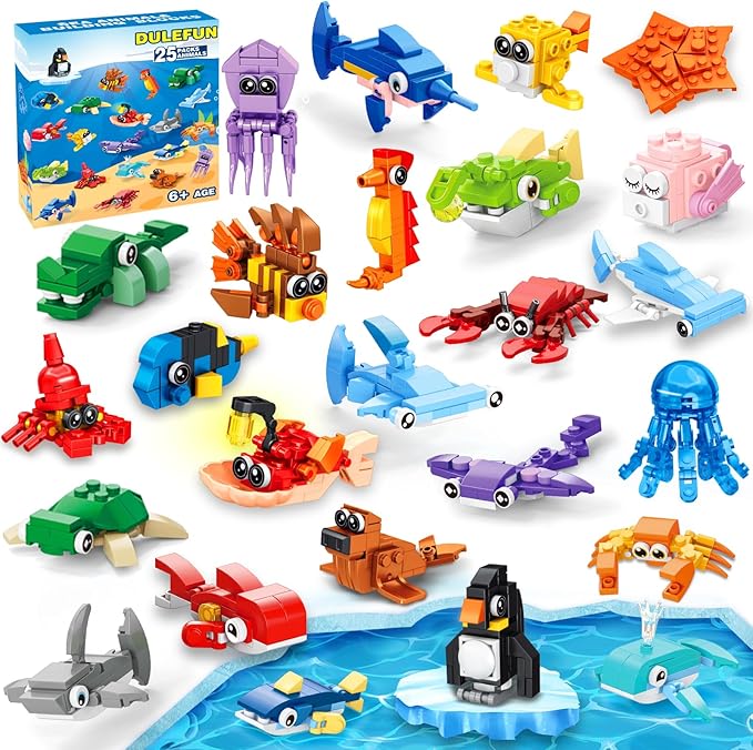 25 Packs Party Favors for Kids, Building Blocks Toys Sea Marine Animals Build Bricks for Classroom Prizes Goodie Bag Fillers Halloween Christmas Easter Birthday Gift Toy for Boys Girls Ages 6+