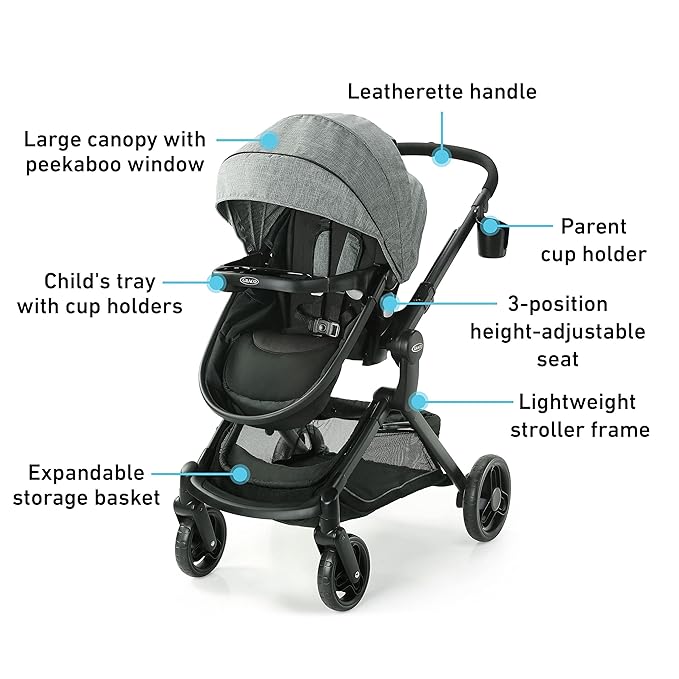 Graco Modes Nest Baby Stroller, 3 Modes: Adjustable Slide2Me Infant Car Seat Carrier, Infant Pramette, to Toddler Stroller, Nico