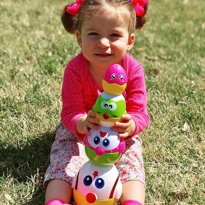 Easter Egg Toys for Toddler, 8 Pcs Nesting & Stacking Chicks Matching Toys, Plastic Eggs Fillable, Easter Basket Stuffers, Gift for Unisex 18 months+